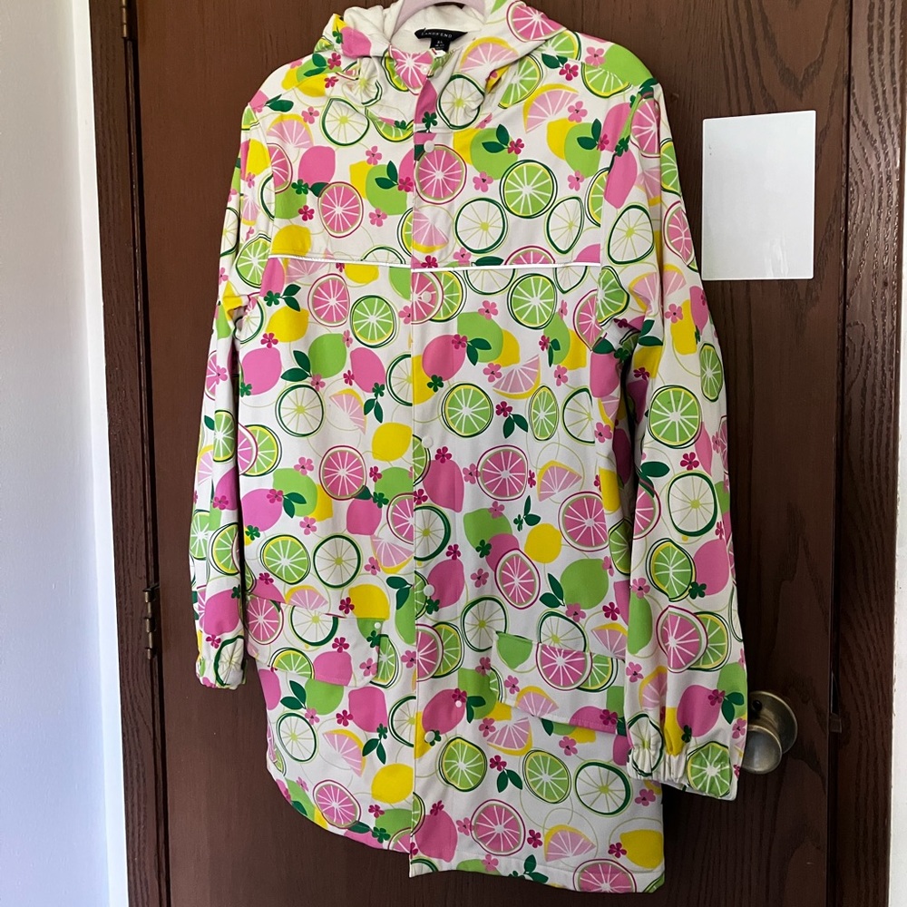 Land’s End fruit print hooded raincoat xl